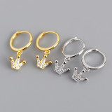 Crown Charm Ear Clip Pave cz S925 Silver Earrings