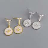 Hexagram White shell Stone Pave cz S925 Stud Earrings