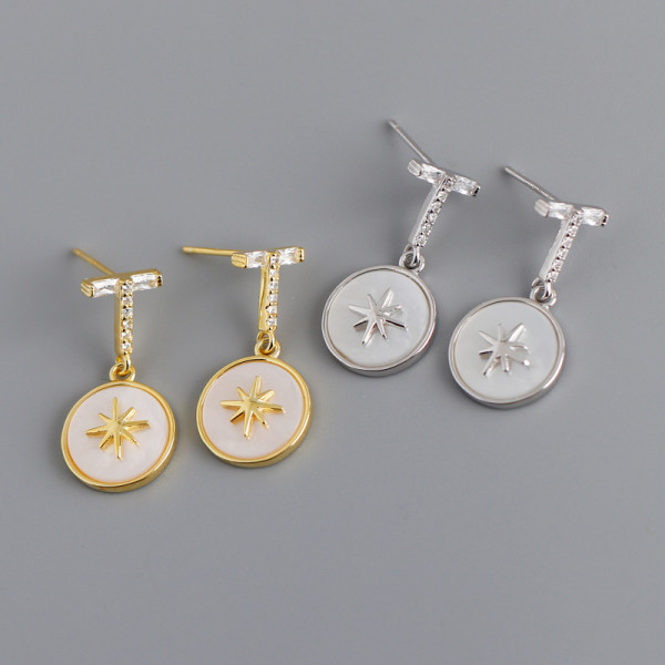 Hexagram White shell Stone Pave cz S925 Stud Earrings