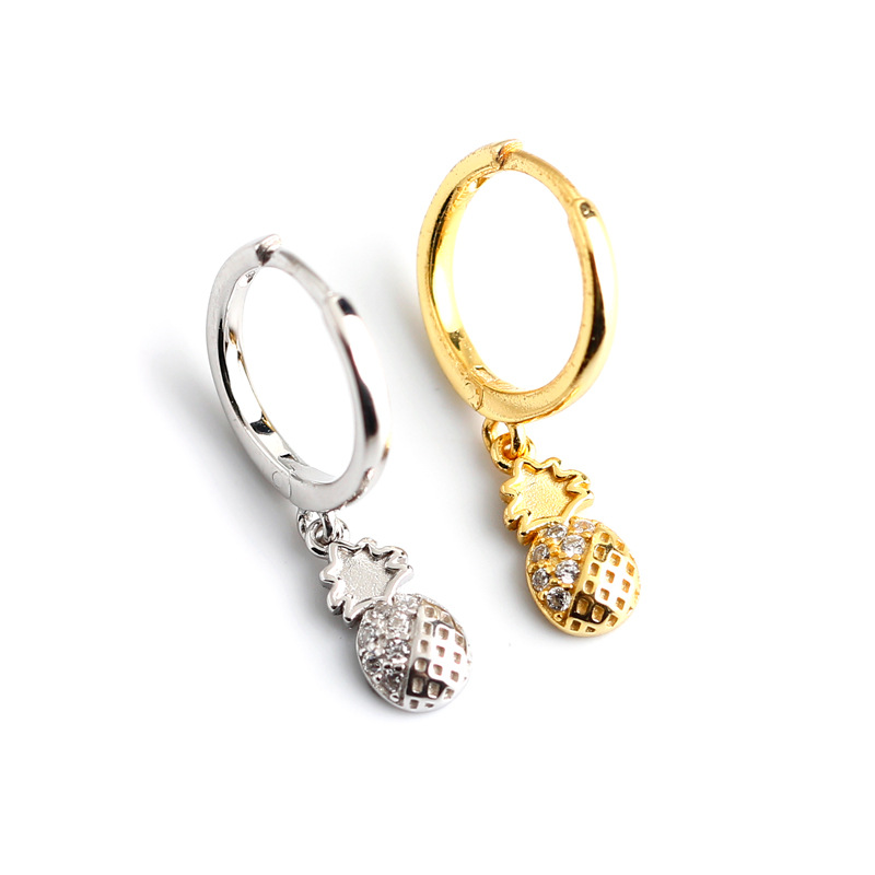 Pineapple Charm Ear Clip Pave cz S925 Earrings
