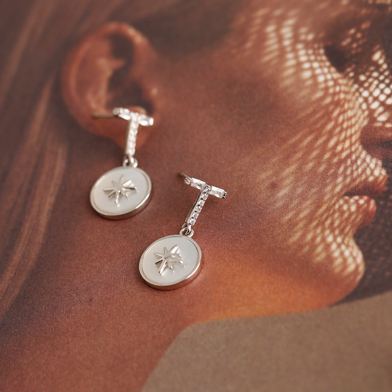Hexagram White shell Stone Pave cz S925 Stud Earrings