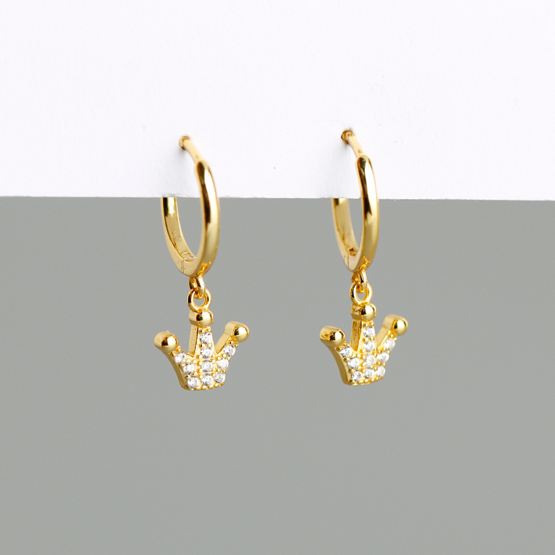 Crown Charm Ear Clip Pave cz S925 Silver Earrings