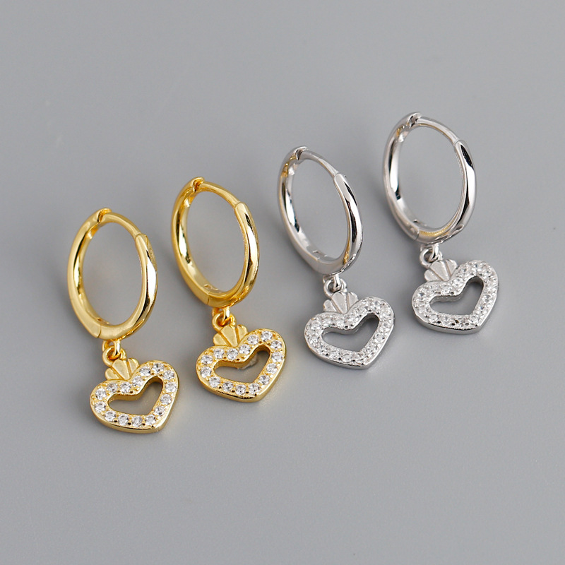 Heart Charm Ear Clip Pave cz S925 Earrings