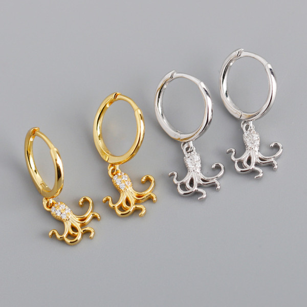 Octopus Ear Clip Pave cz S925 Silver Earrings