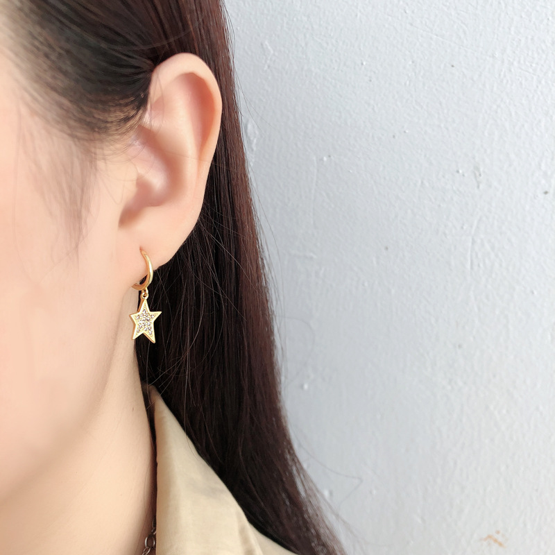 Star Charm Ear Clip Pave cz S925 Earrings