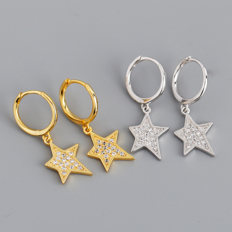 Star Charm Ear Clip Pave cz S925 Earrings