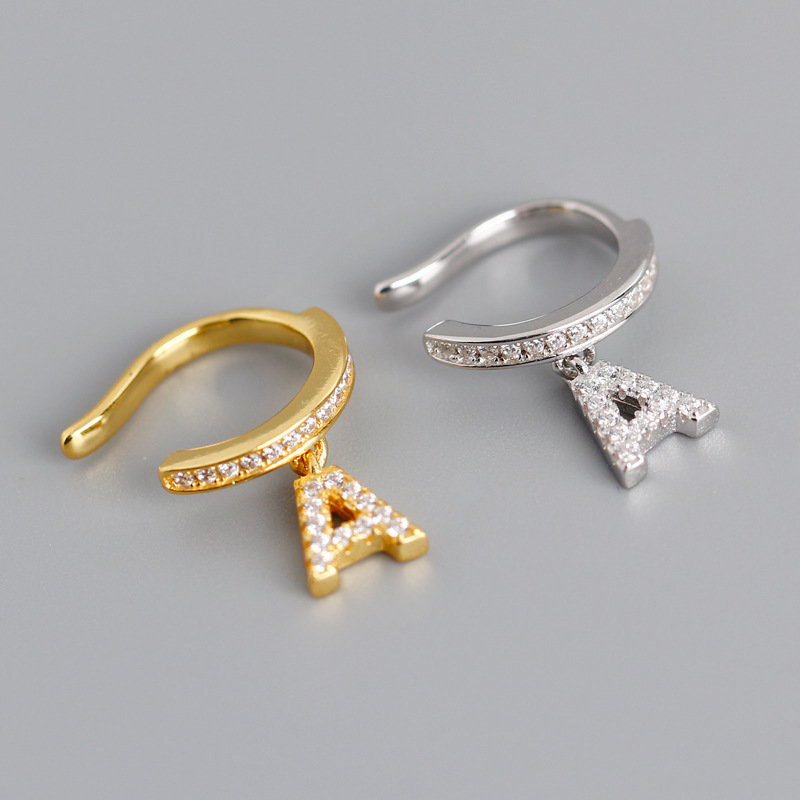 Letter A Ear Bones Clip Pave cz S925 Silver Earrings