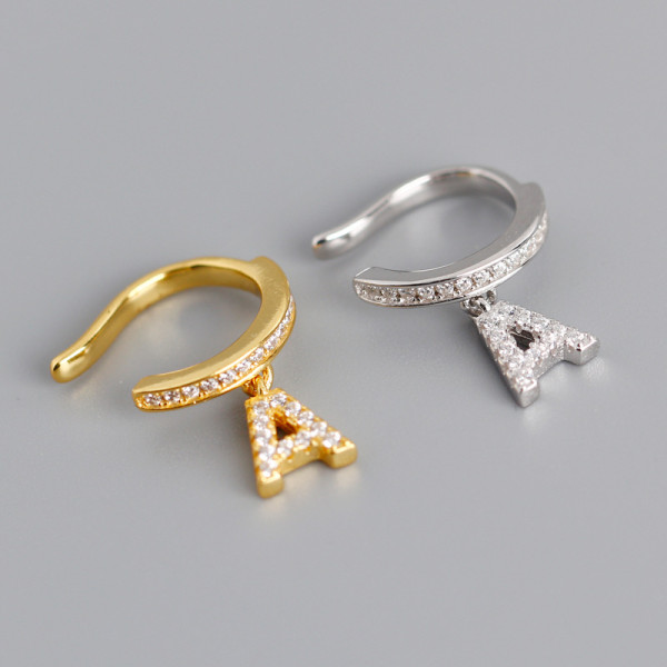 Letter A Ear Bones Clip Pave cz S925 Silver Earrings