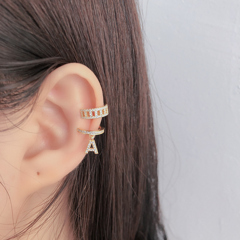 Letter A Ear Bones Clip Pave cz S925 Silver Earrings
