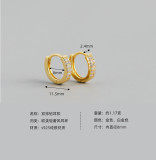 Double Rows White Stone Circle  Ear Clip S925 Silver Earrings