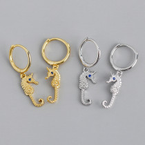 Animal Sea Horse Charm Ear Clip S925 Silver Earrings