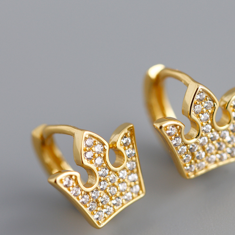 Crown  Pave White Stone Ear Clip S925 Earrings