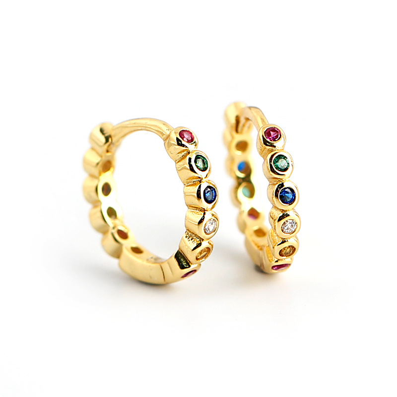 Simple Circle Pave Corlorful Stone Ear Clip S925 Silver Earrings
