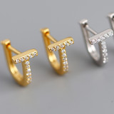 T Charm Pave cz Ear Clip S925 Silver Earrings