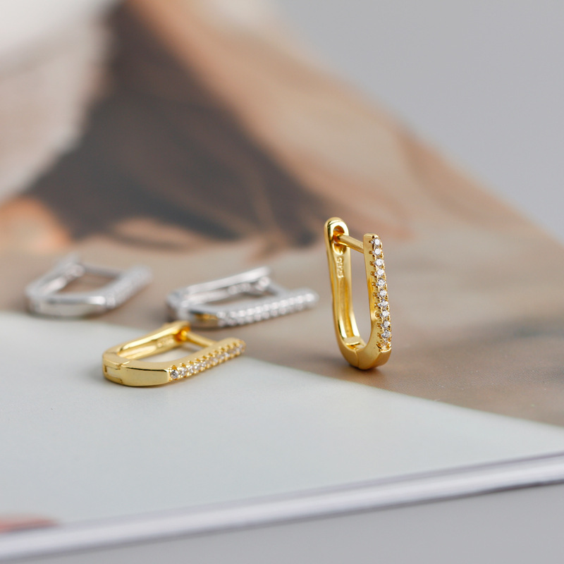 Bar-type Charm Pave White Stone Ear Clip S925 Silver Earrings