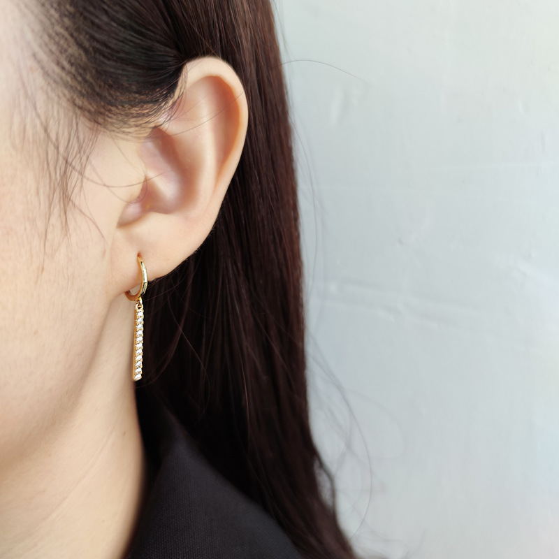 Bar Type Charm Pave cz Ear Clip S925 Earrings