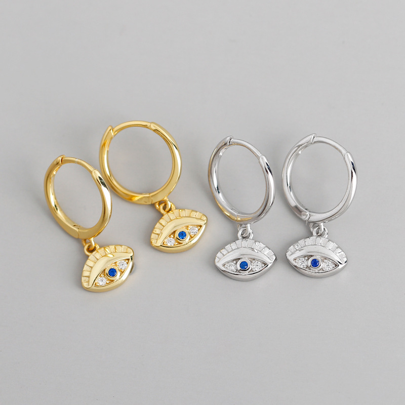 Devil Eye Pave White Stone Ear Clip S925 Silver Earrings