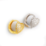 Heart Charm Pave White Stone Ear Clip S925 Silver Earrings