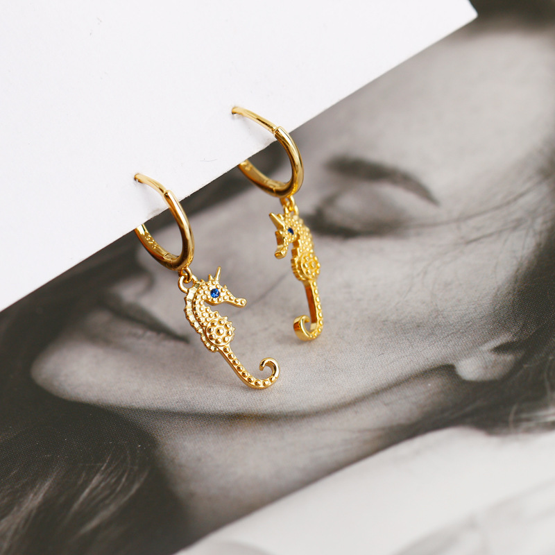 Animal Sea Horse Charm Ear Clip S925 Silver Earrings