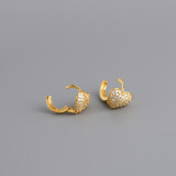 Heart Charm Pave White Stone Ear Clip S925 Silver Earrings