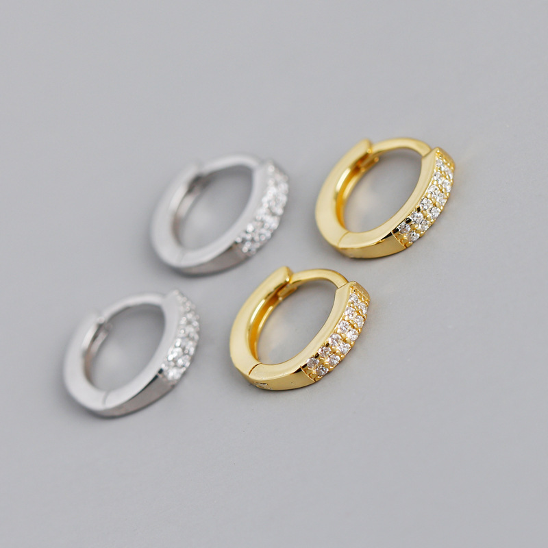 Double Rows White Stone Circle  Ear Clip S925 Silver Earrings