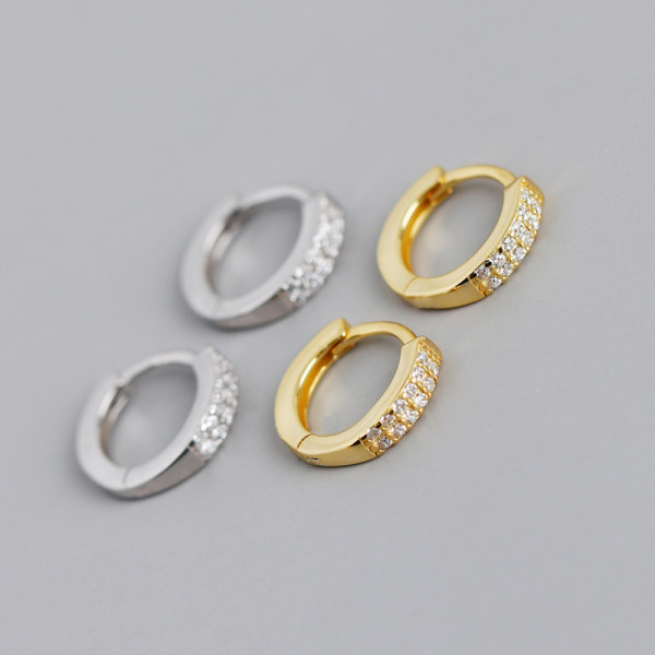 Double Rows White Stone Circle  Ear Clip S925 Silver Earrings