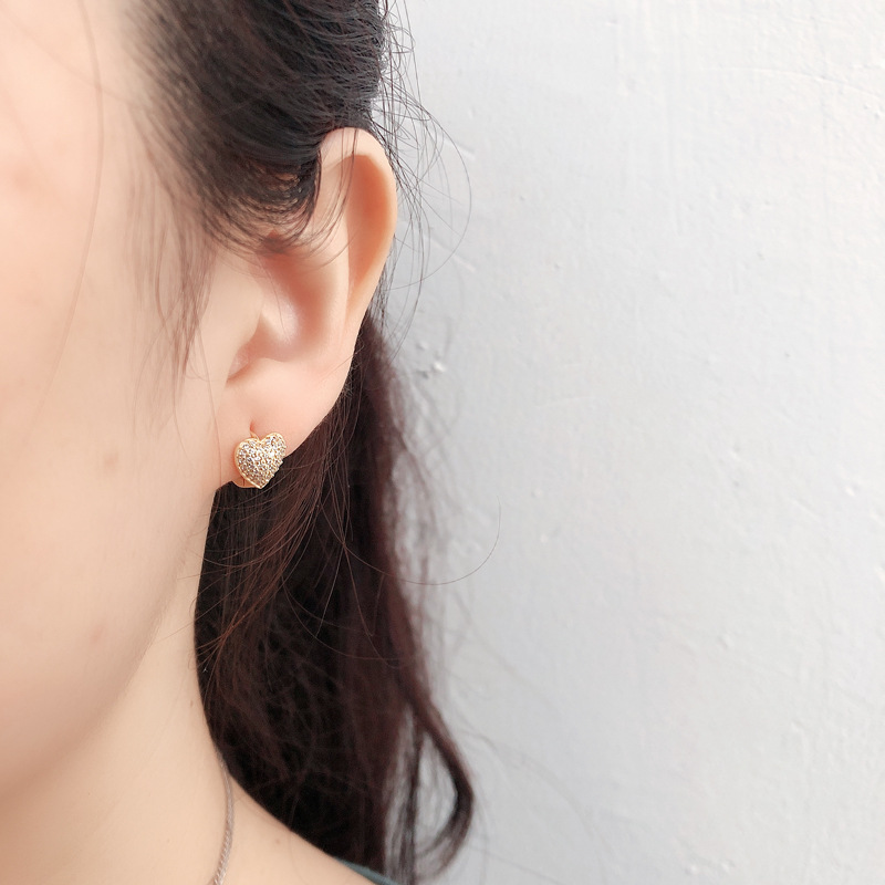 Heart Charm Pave White Stone Ear Clip S925 Silver Earrings