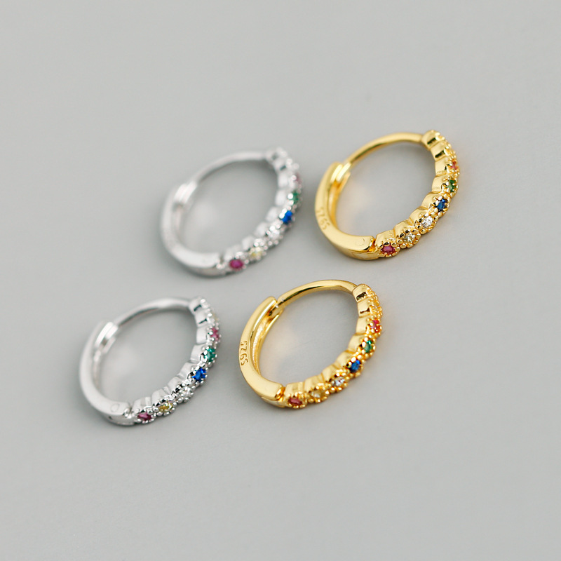 Simple Circle Pave Corlorful Stone Ear Clip S925 Silver Earrings