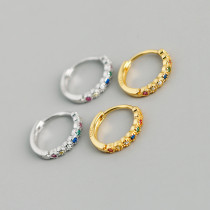 Simple Circle Pave Corlorful Stone Ear Clip S925 Silver Earrings