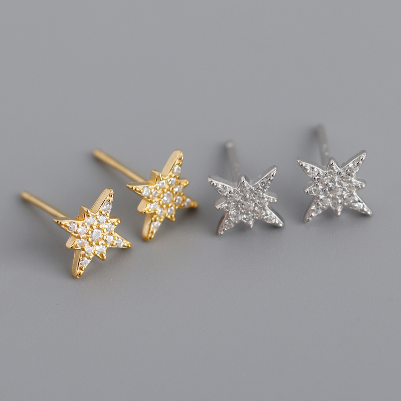 Anise Star Pave White Stone S925 Stud Earrings