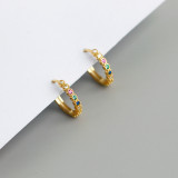Simple Circle Pave Corlorful Stone Ear Clip S925 Silver Earrings