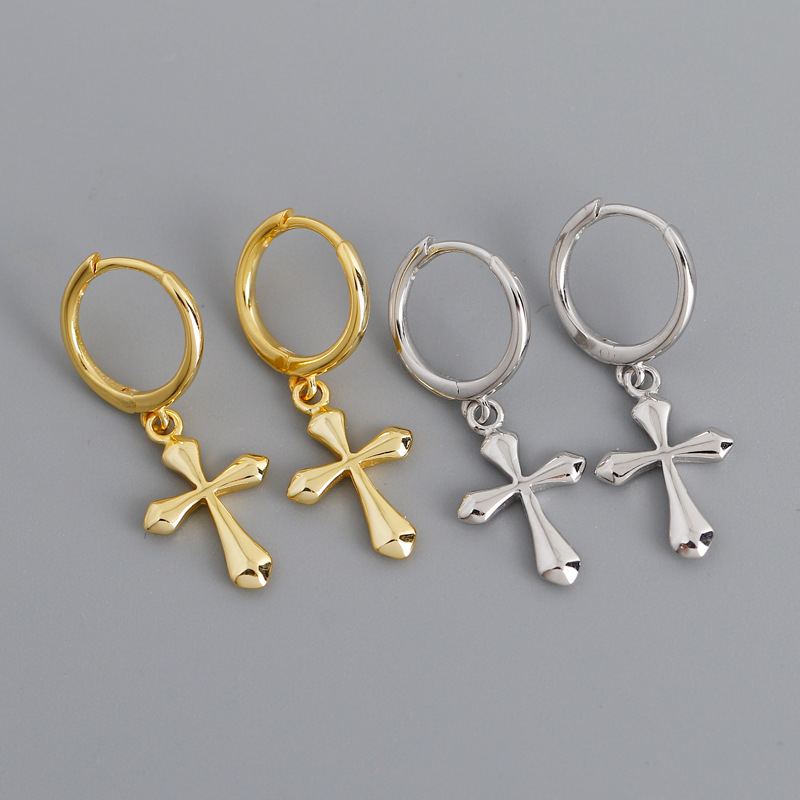 Cross Smooth-faced Ear Clip S925 Earrings