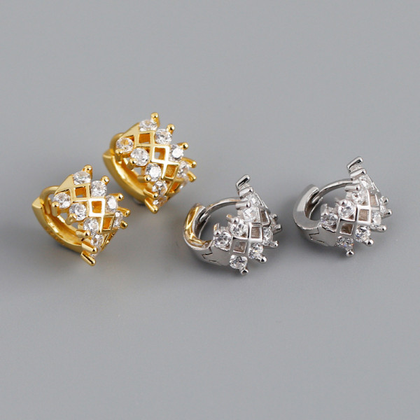 Crown 10mm Pave White Stone Ear Clip S925 Earrings