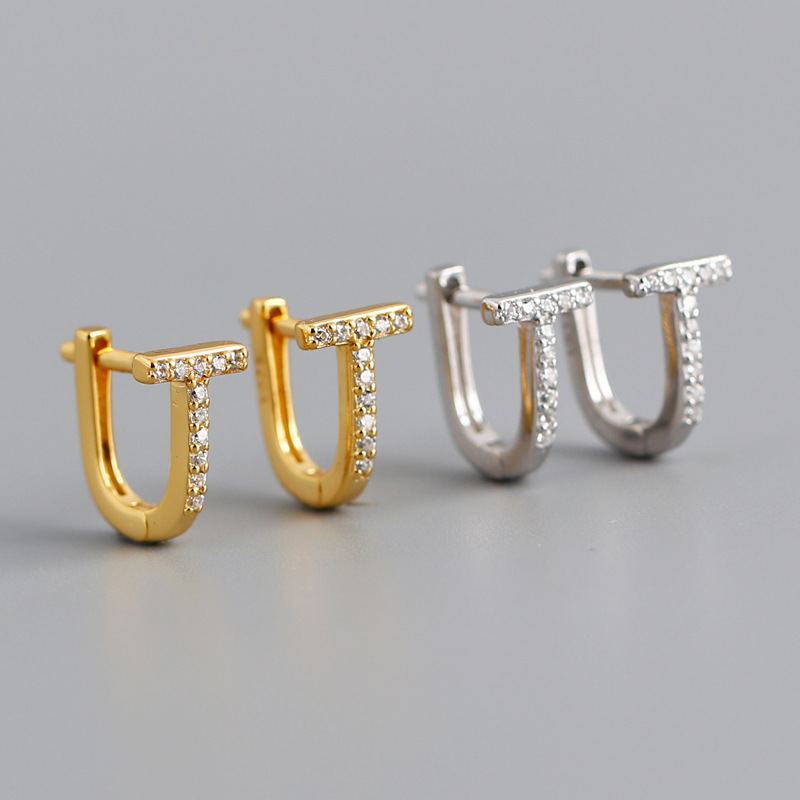 T Charm Pave cz Ear Clip S925 Silver Earrings