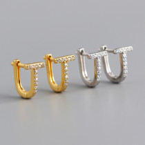 T Charm Pave cz Ear Clip S925 Silver Earrings