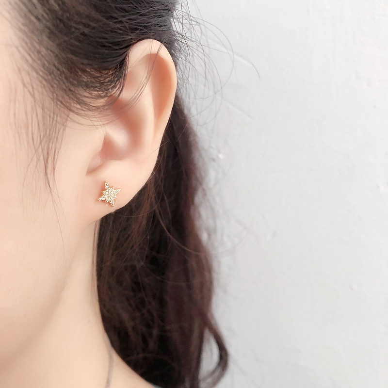 Anise Star Pave White Stone S925 Stud Earrings