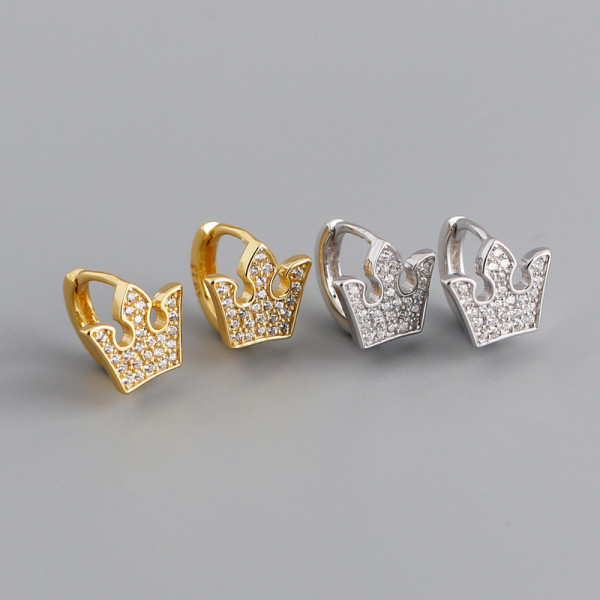 Crown  Pave White Stone Ear Clip S925 Earrings