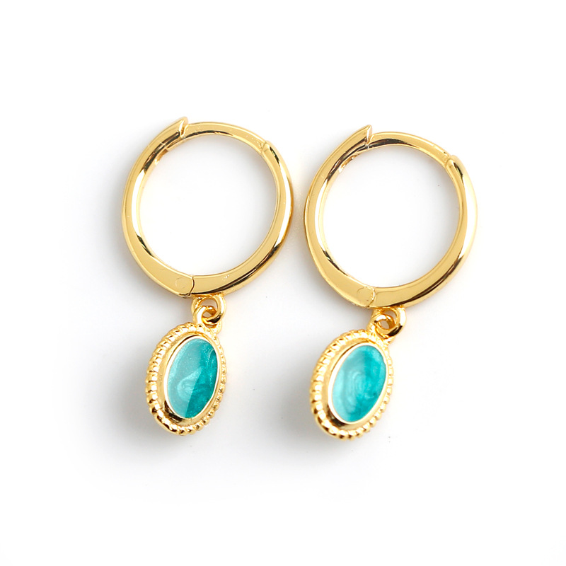 Enamel Adhesive Green Stone Ear Clip S925 Silver Earrings