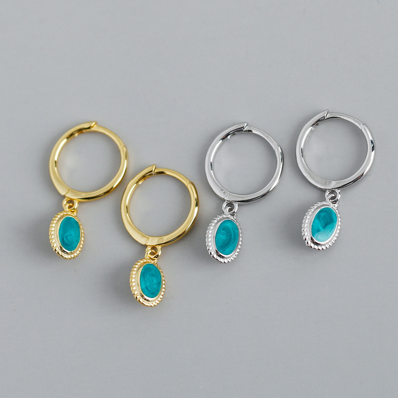 Enamel Adhesive Green Stone Ear Clip S925 Silver Earrings