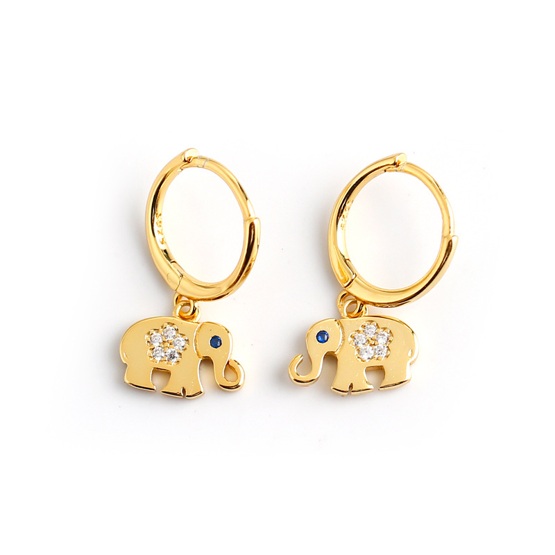 Animal Cute Elephant Charm Pave White Stone Ear Clip S925 Silver Earrings