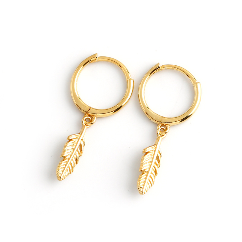 Leaf Plume Charm Eardrop Ear Clip S925 Silver Earrings