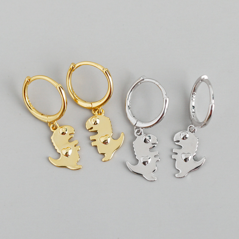 Dinosaur Charm Eardrop Ear Clip S925 Silver Earrings