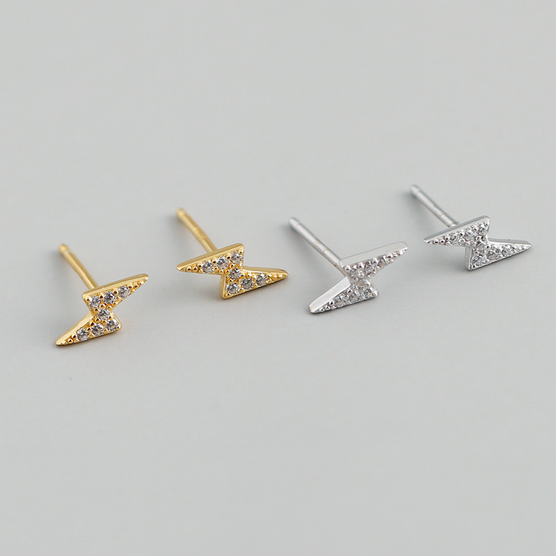 Lightning Charm Pave White Stone S925 Silver Stud Earrings