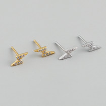 Lightning Charm Pave White Stone S925 Silver Stud Earrings