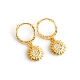 Sunflower Charm Pave White Stone Eardrop Ear Clip S925 Silver Earrings