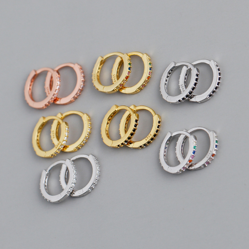 Simple Circle Pave Corlorful Stone Ear Clip S925 Silver Earrings