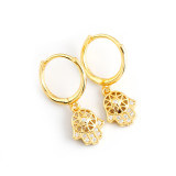 Plam Charm Pave White Stone Eardrop Ear Clip S925 Silver Earrings