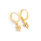 Cactus Charm Pave White Stone Eardrop Ear Clip S925 Silver Earrings
