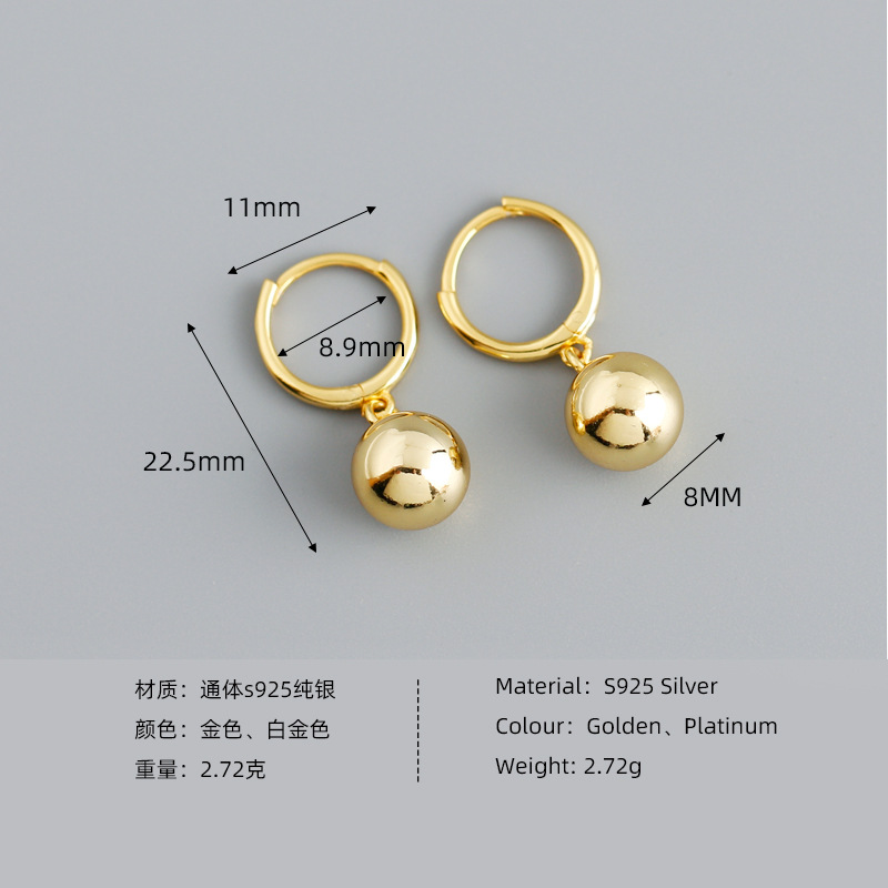 8mm Ballpoint Ear Clip S925 Silver Earrings