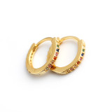 Simple Circle Pave Corlorful Stone Ear Clip S925 Silver Earrings